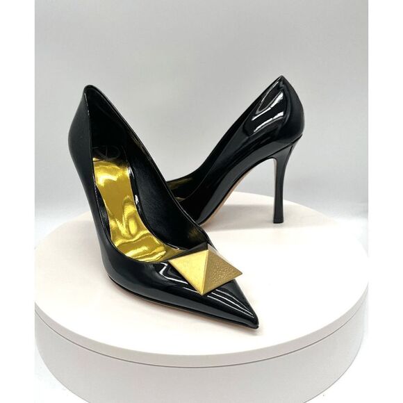 Valentino Garavani One Stud 100mm Pointed-toe Patent Leather Pumps EU 39.5 Black - Picture 6 of 11